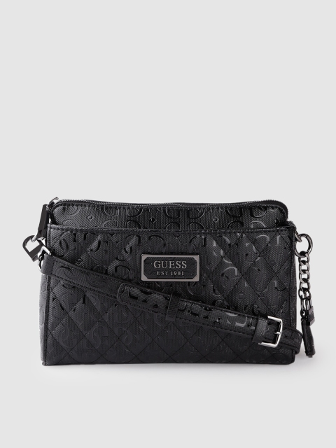 

GUESS Black Brand Logo Textured & Quilted Sling Bag