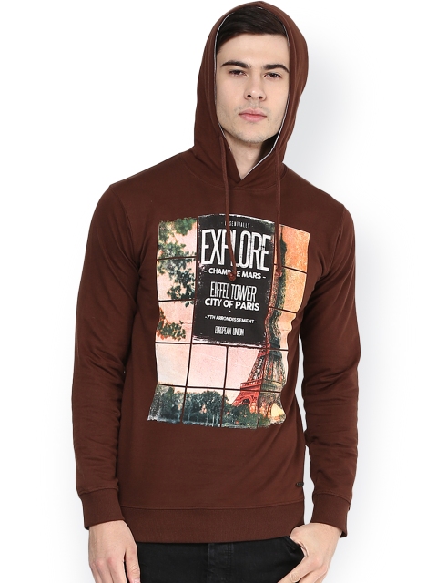 

ELABORADO Brown Printed Hooded Sweatshirt