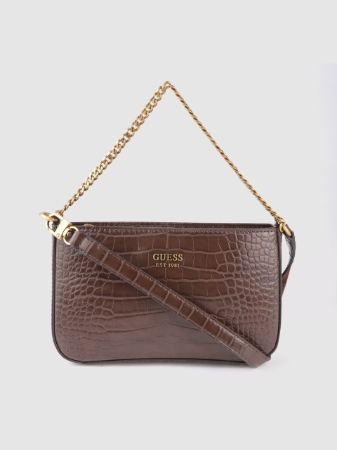 

GUESS Women Coffee Brown Croc-Textured Structured Baguette Shoulder Bag