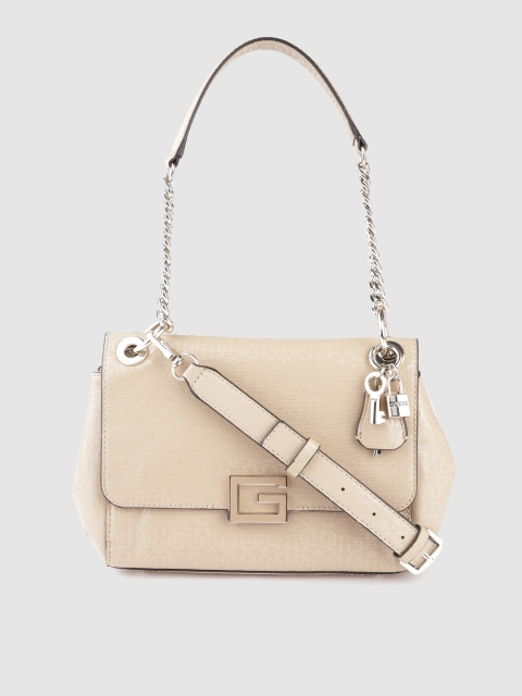 

GUESS Beige Brand Logo Textured Structured Shoulder Bag