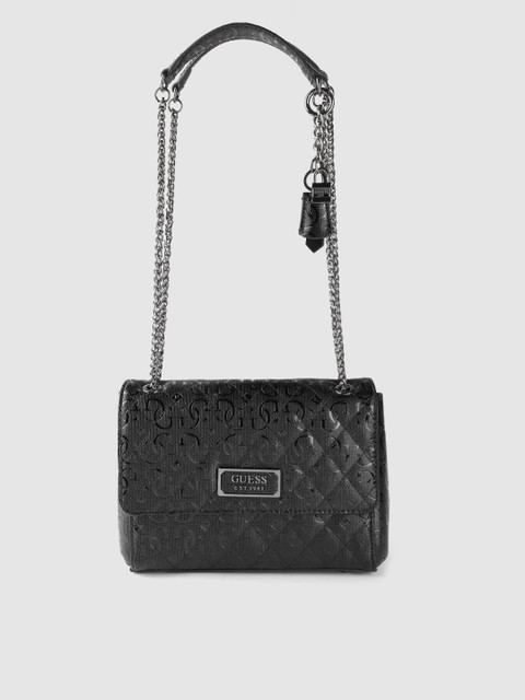 

GUESS Black Brand Logo Textured & Quilted Shoulder Bag