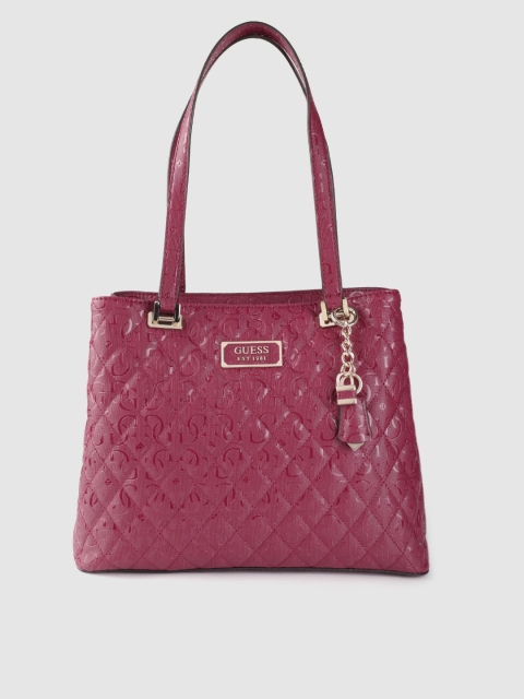 

GUESS Magenta Brand Logo Textured & Quilted Shoulder Bag