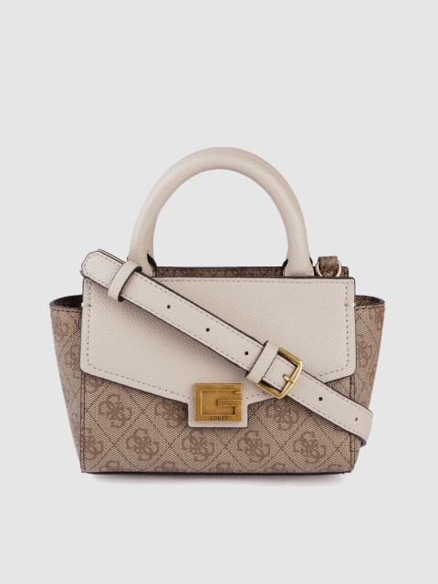 

GUESS Brown & Beige Brand Logo Print Structured Handheld Bag