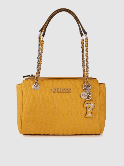 

GUESS Mustard Yellow Quilted Structured Shoulder Bag