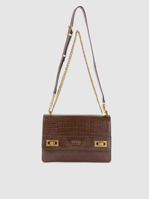 

GUESS Women Coffee Brown Croc-Textured Sling Bag