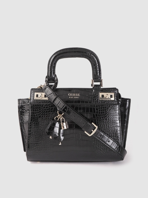 

GUESS Black Croc Textured Swagger Handheld Bag
