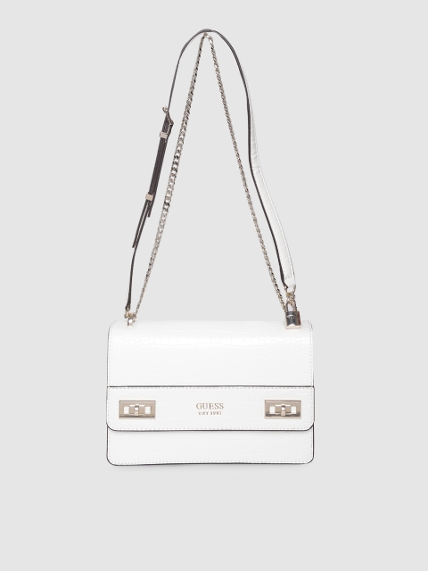 

GUESS White Croc Textured Shoulder Bag