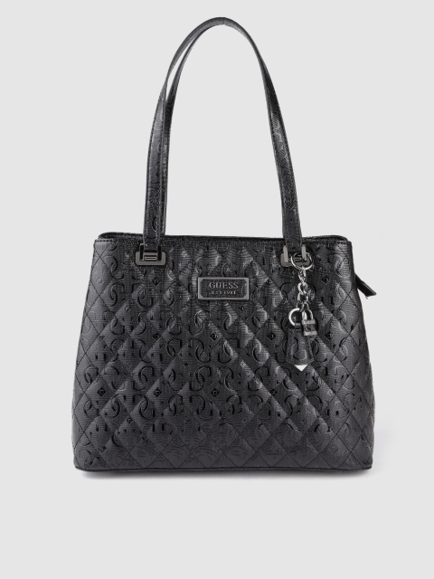 

GUESS Black Brand Logo Textured & Quilted Shoulder Bag
