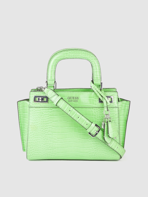 

GUESS Fluorescent Green Croc Textured PU Swagger Handheld Bag