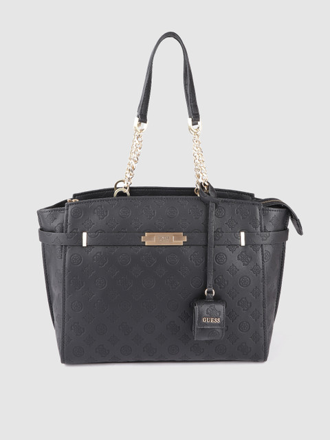 

GUESS Black Brand Logo Textured Swagger Shoulder Bag
