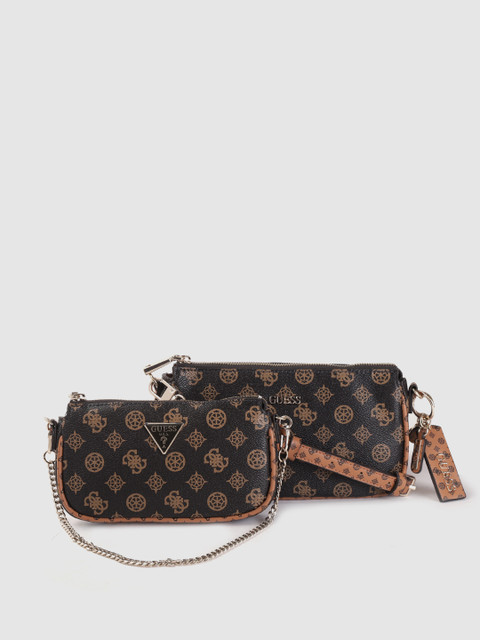 

GUESS Women Set of 2 Coffee Brown Brand Logo Print Handbags