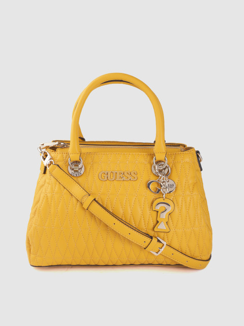 

GUESS Mustard Yellow Quilted Structured Handheld Bag