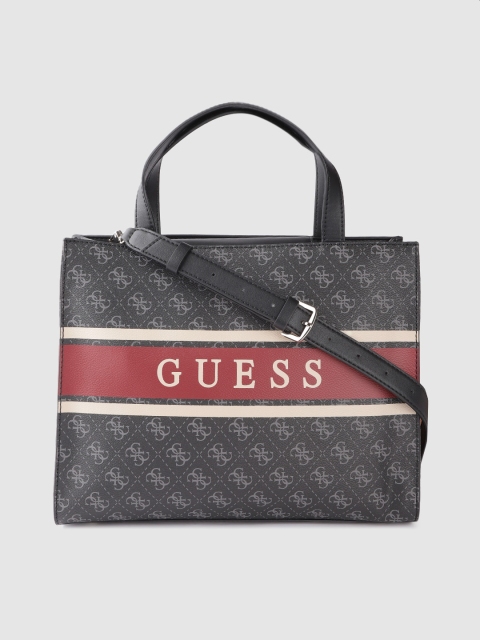 

GUESS Black & Grey Brand Logo Print Handheld Bag
