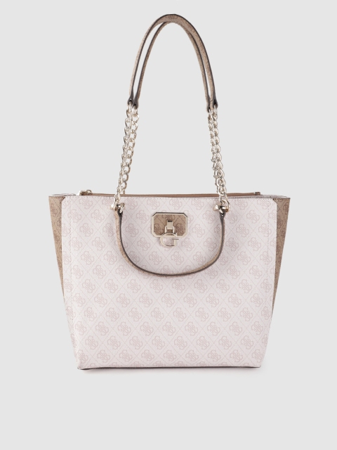 

GUESS Nude-Coloured & Brown Printed Structured Shoulder Bag