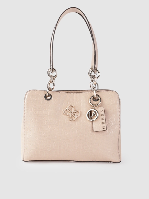 

GUESS Women Peach-Coloured Brand Logo Print Structured Shoulder Bag