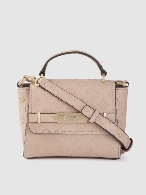 

GUESS Beige Textured Structured Satchel Bag