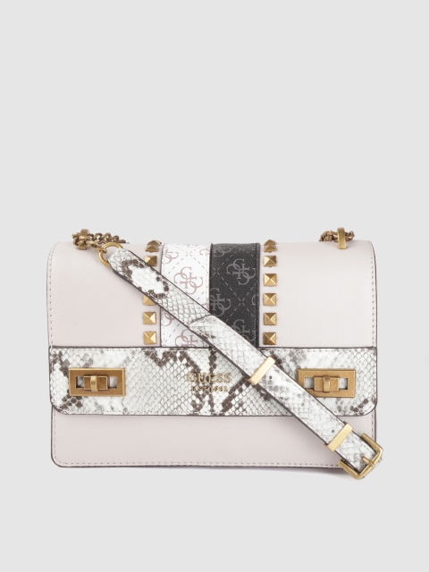 

GUESS Nude-Coloured & Grey Snakeskin Print Structured Shoulder Bag