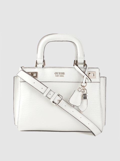 

GUESS White Croc Textured Swagger Handheld Bag