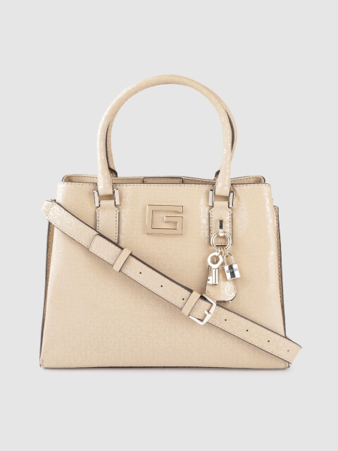 

GUESS Beige Brand Logo Textured Handheld Bag