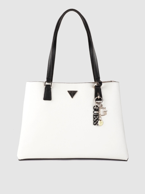 

GUESS Women White & Peach-Coloured Colourblocked Structured Shoulder Bag