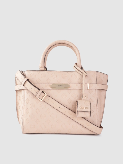 

GUESS Peach-Coloured Brand Logo Textured Handheld Bag