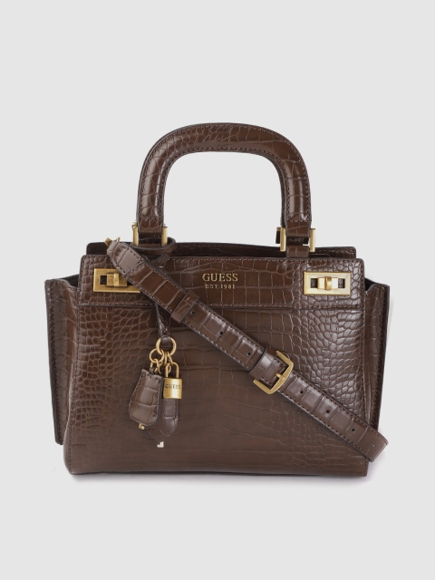 

GUESS Coffee Brown Croc Textured Swagger Handheld Bag