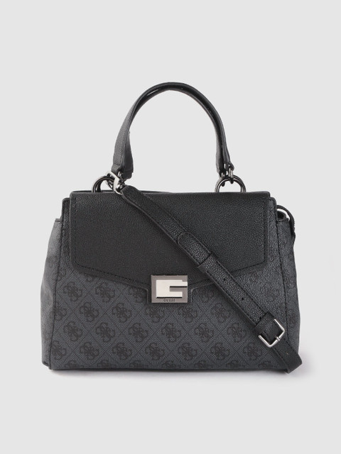 

GUESS Charcoal Grey & Black Printed Structured Handheld Bag