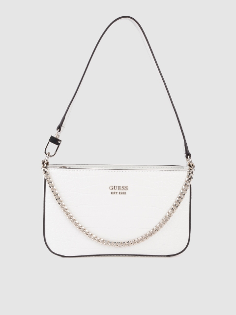 

GUESS White Croc Textured Baguette Bag