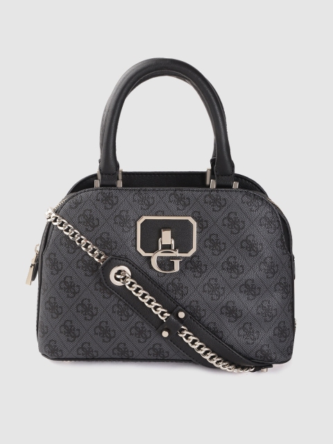 

GUESS Charcoal Grey & Black Printed Structured Handheld Bag