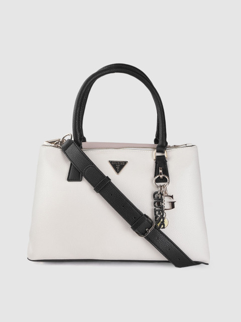 

GUESS White & Pink Colourblocked Structured Handheld Bag