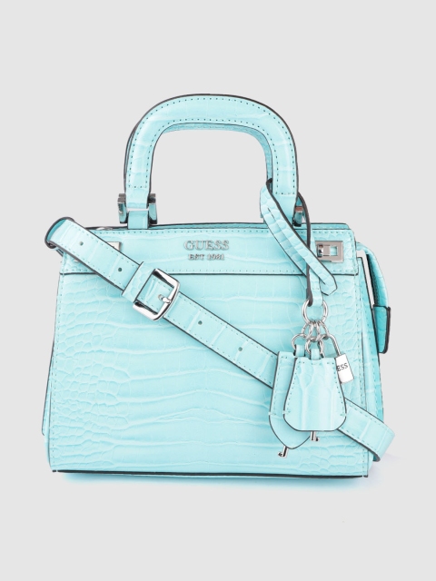 

GUESS Blue Croc Textured Handheld Bag