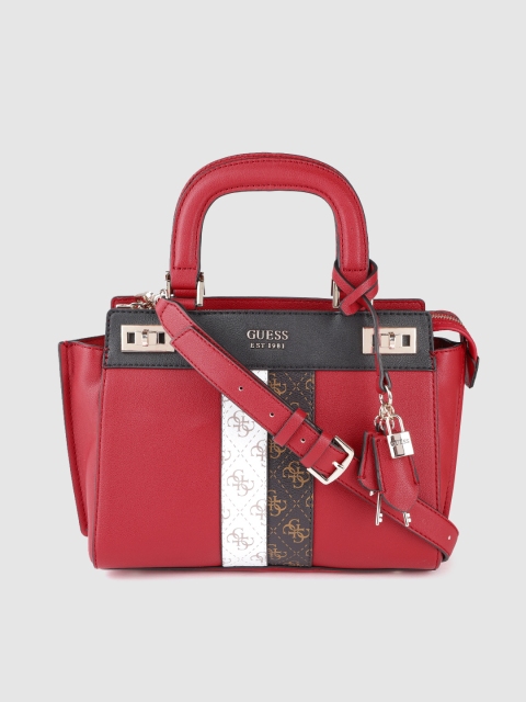 

GUESS Maroon & White Structured Handheld Bag