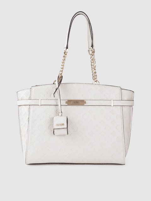 

GUESS White Textured Structured Shoulder Bag
