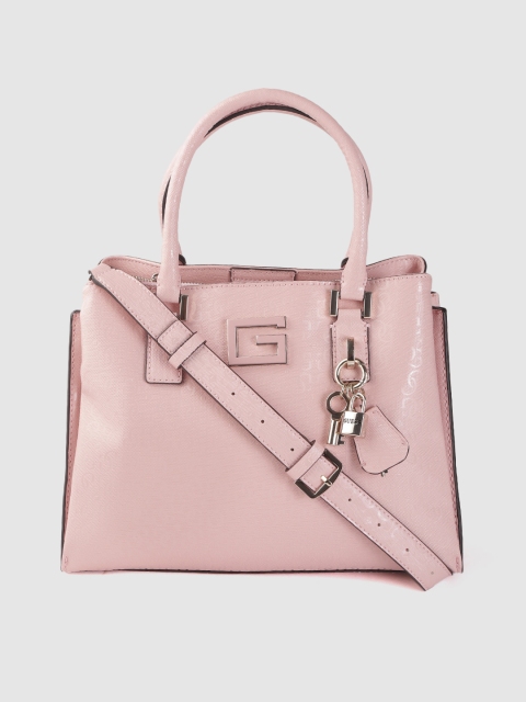

GUESS Women Peach-Coloured Brand Logo Print Structured Handheld Bag