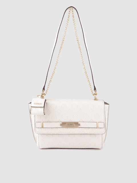 

GUESS Women White Brand Logo Textured Structured Sling Bag with Mini Coin Pouch