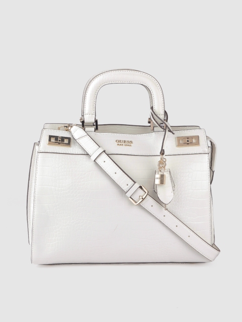 

GUESS Women White Croc-Textured Structured Handheld Bag