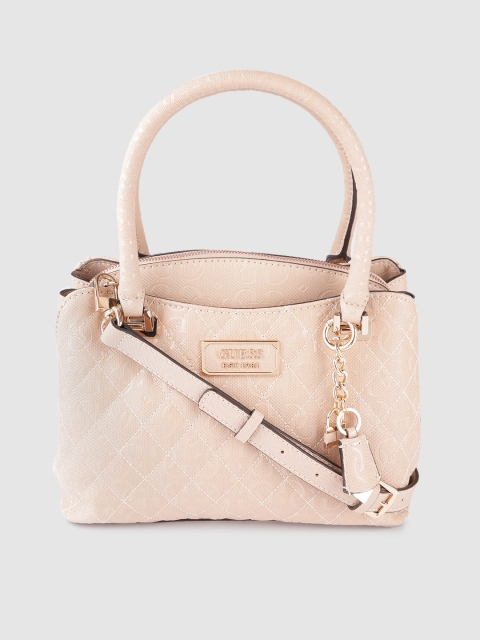 

GUESS Peach-Coloured Brand Logo Textured Handheld Bag