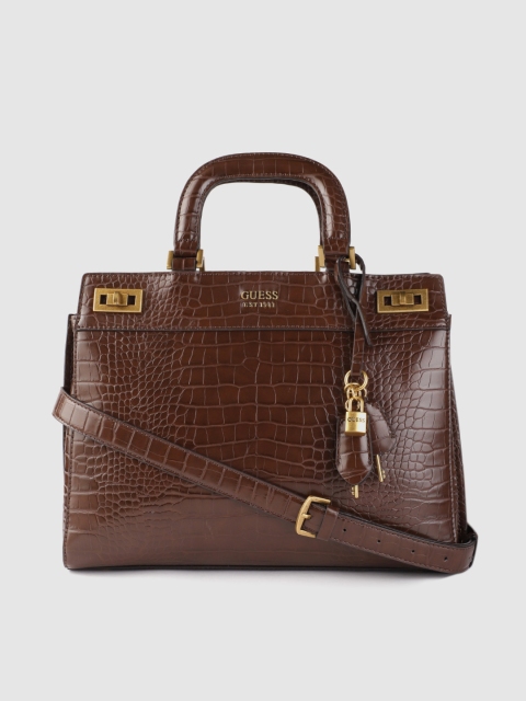 

GUESS Coffee Brown Croc Textured Handheld Bag