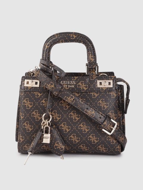 

GUESS Brown & Beige Brand Logo Print Handheld Bag