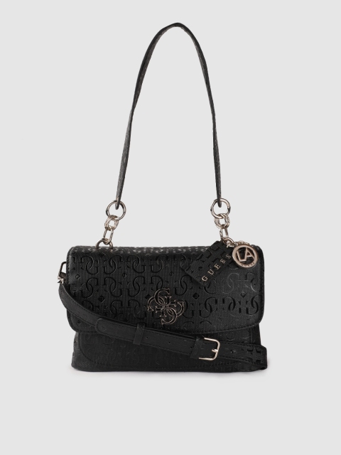 

GUESS Black Brand Logo Textured Structured Shoulder Bag