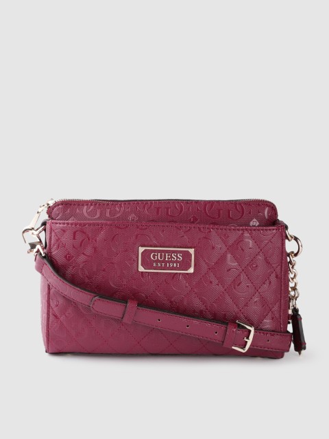 

GUESS Magenta Brand Logo Textured & Quilted Sling Bag