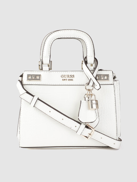 

GUESS White Croc Textured Handheld Bag