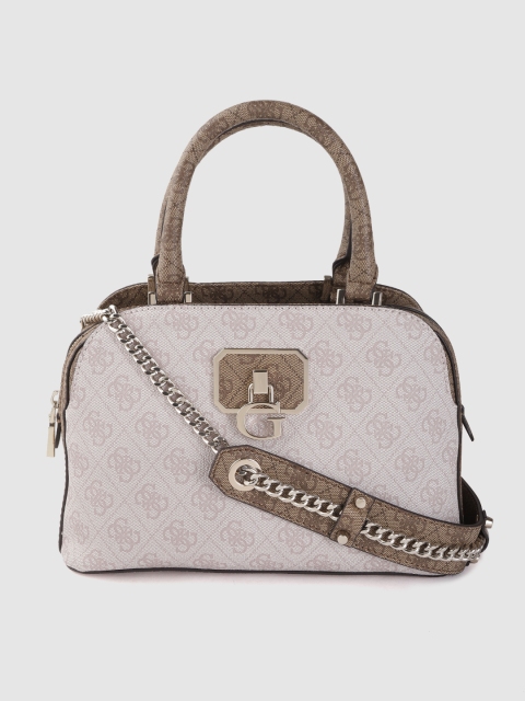 

GUESS Beige & Brown Printed Structured Handheld Bag