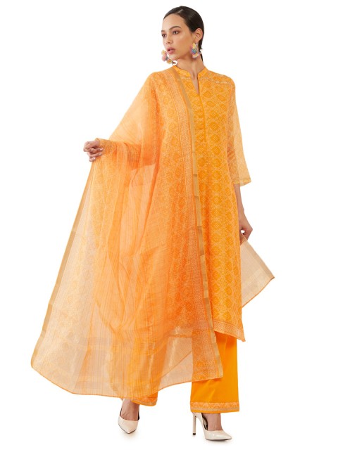 

Soch Yellow & Off White Printed Raw Silk Unstitched Dress Material