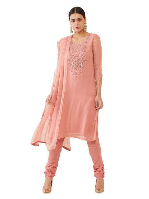 

Soch Peach-Coloured Embroidered Unstitched Dress Material