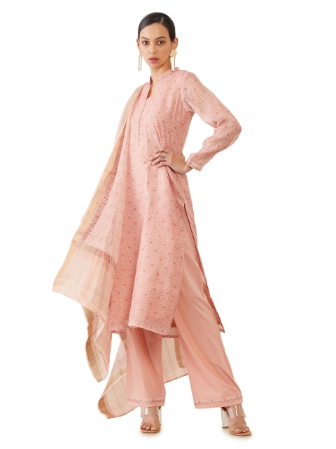 

Soch Pink Printed Raw Silk Unstitched Dress Material