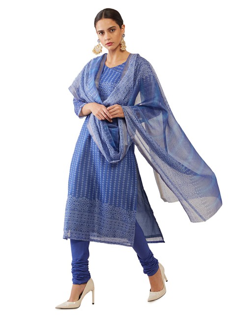 

Soch Blue & White Printed Raw Silk Unstitched Dress Material