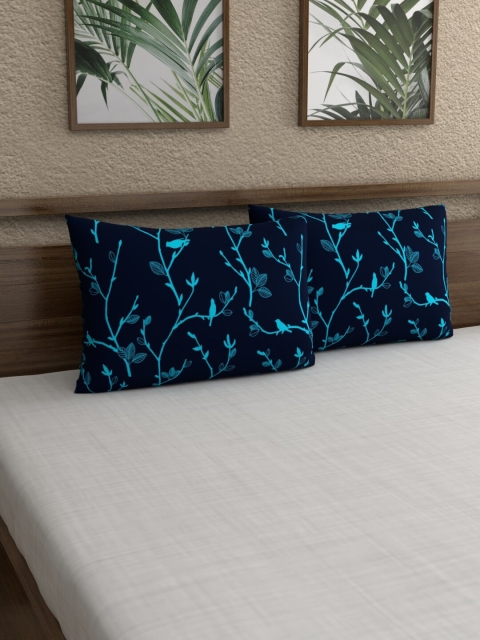 

Home Ecstasy Set Of 2 Blue Printed 144 TC Pillow Covers