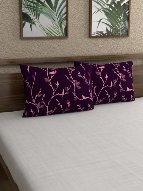 

Dreamscape Set Of 2 Purple & Pink Printed 144 TC Cotton Pillow Covers