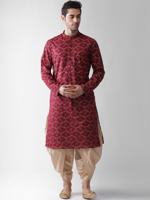 

Vartah Men Maroon Ethnic Motifs Printed Regular Kurta with Dhoti Pants